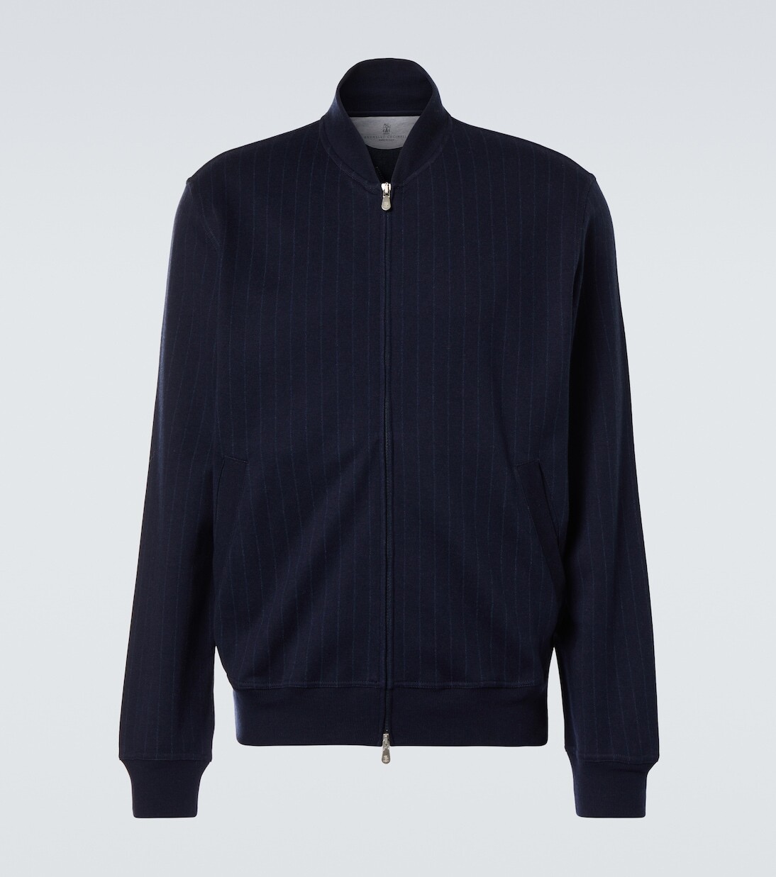 

Свитер на молнии из хлопковой смеси в тонкую полоску Brunello Cucinelli, цвет cobalt blue