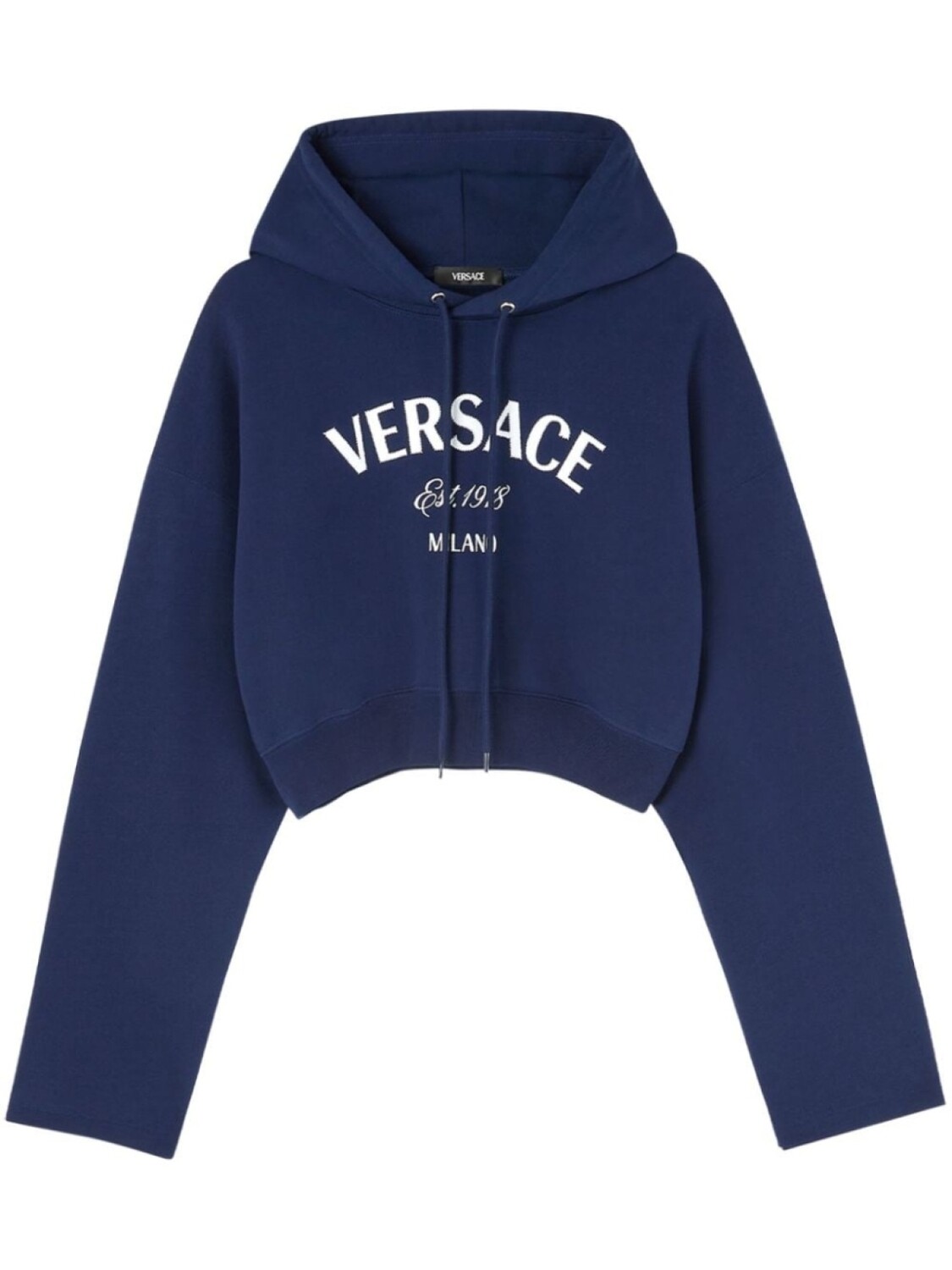 

Versace укороченное худи с кулиской и вышитым логотипом, синий