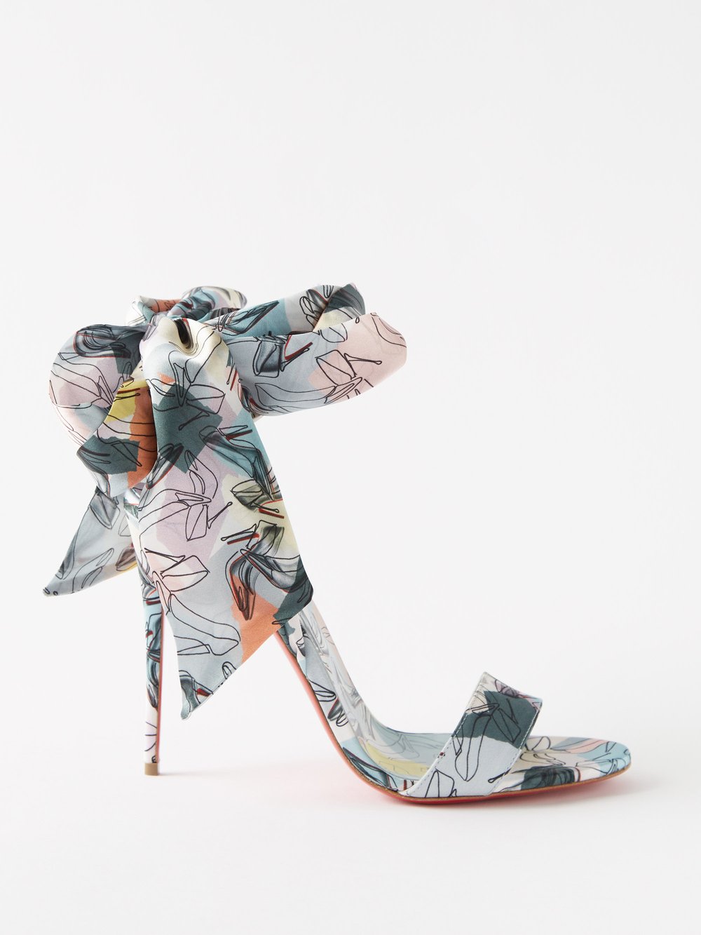 Sandale du désert 100 шелковые босоножки с бантом Christian Louboutin, мультиколор