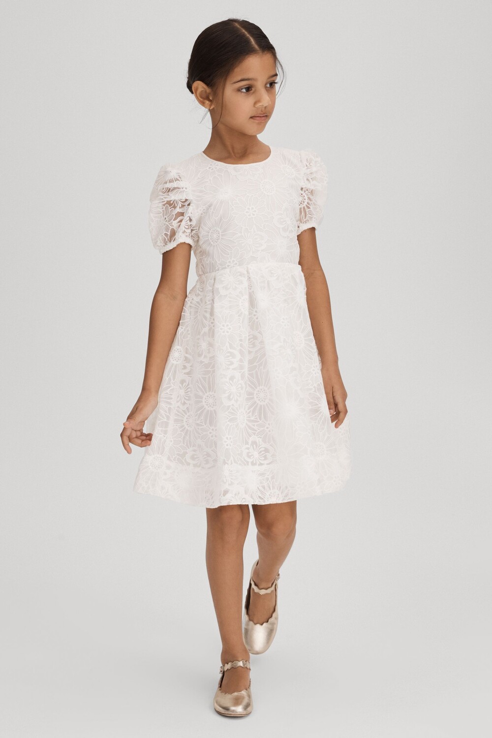 

Платье Emelie с кружевными рукавами фонариками Reiss, белый