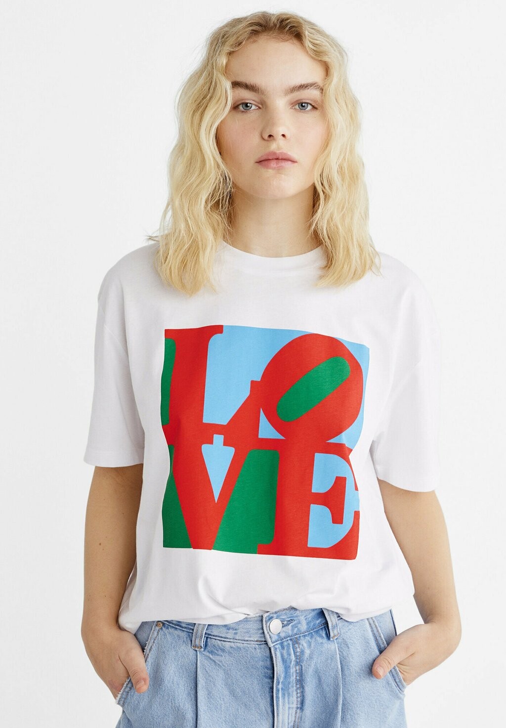 

Футболка с принтом LOVE Stradivarius, цвет white