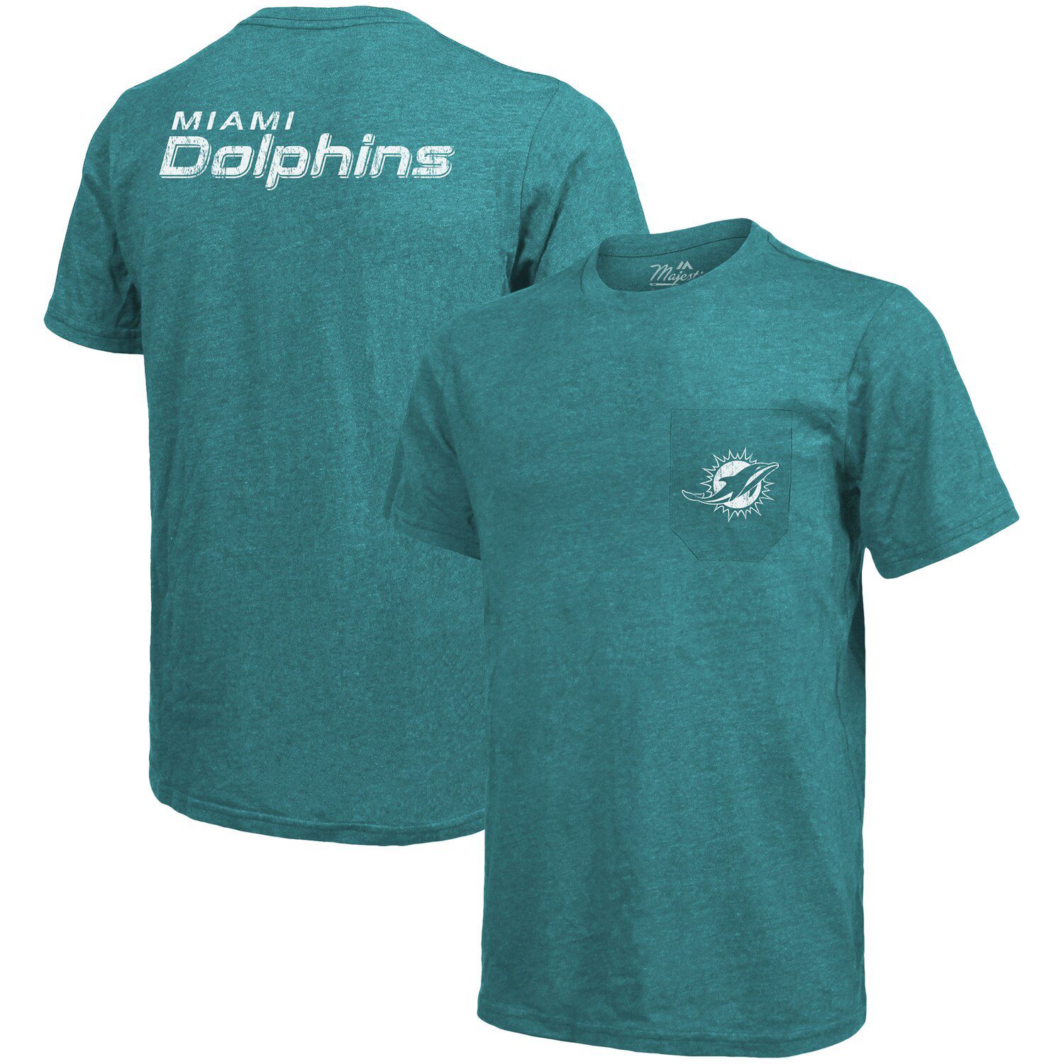 

Футболка с карманами Tri-Blend Threads Miami Dolphins - Цвет морской волны Majestic