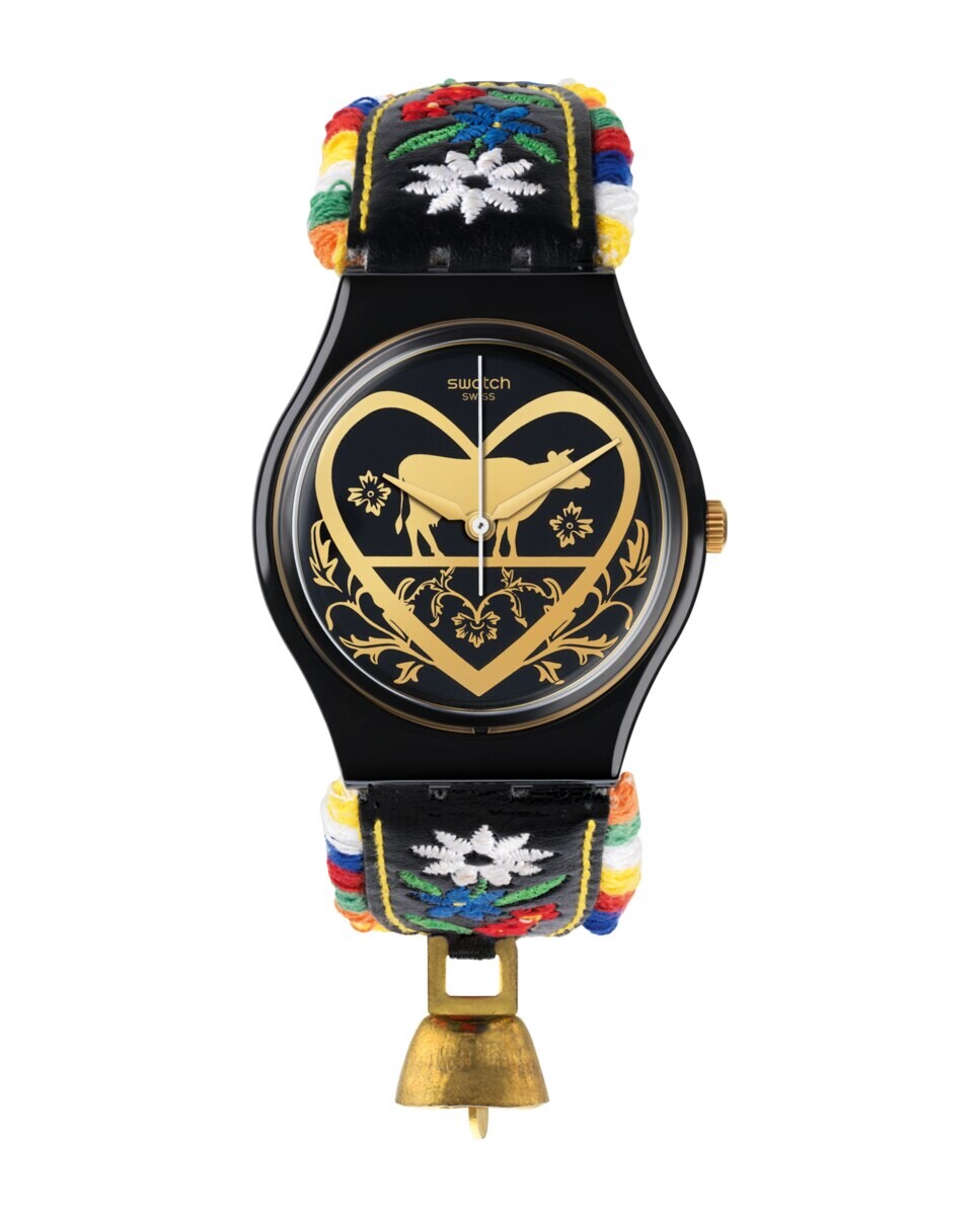 

Часы Die Glocke с черным кожаным ремешком Swatch, черный