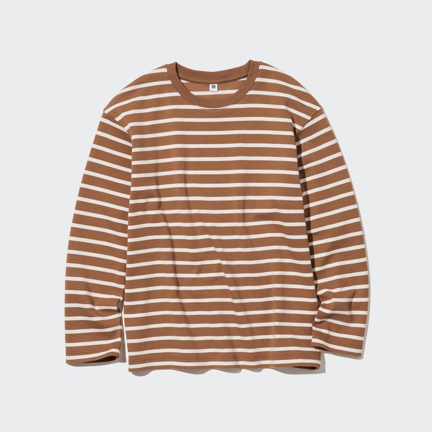 

Футболка UNIQLO мягкая в полоску с круглым вырезом, коричневый