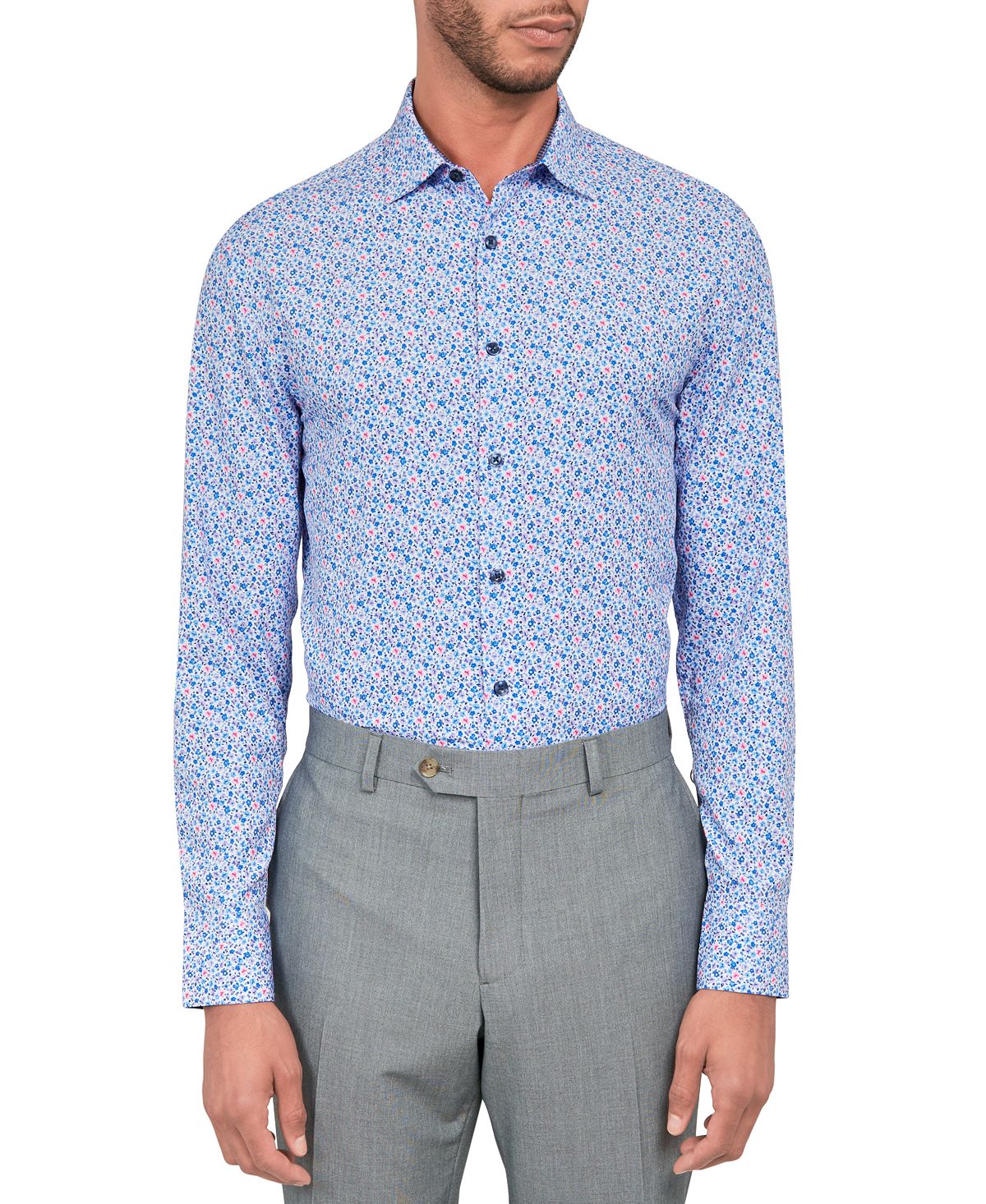 цена Мужская сиреневая классическая рубашка с цветочным принтом ConStruct