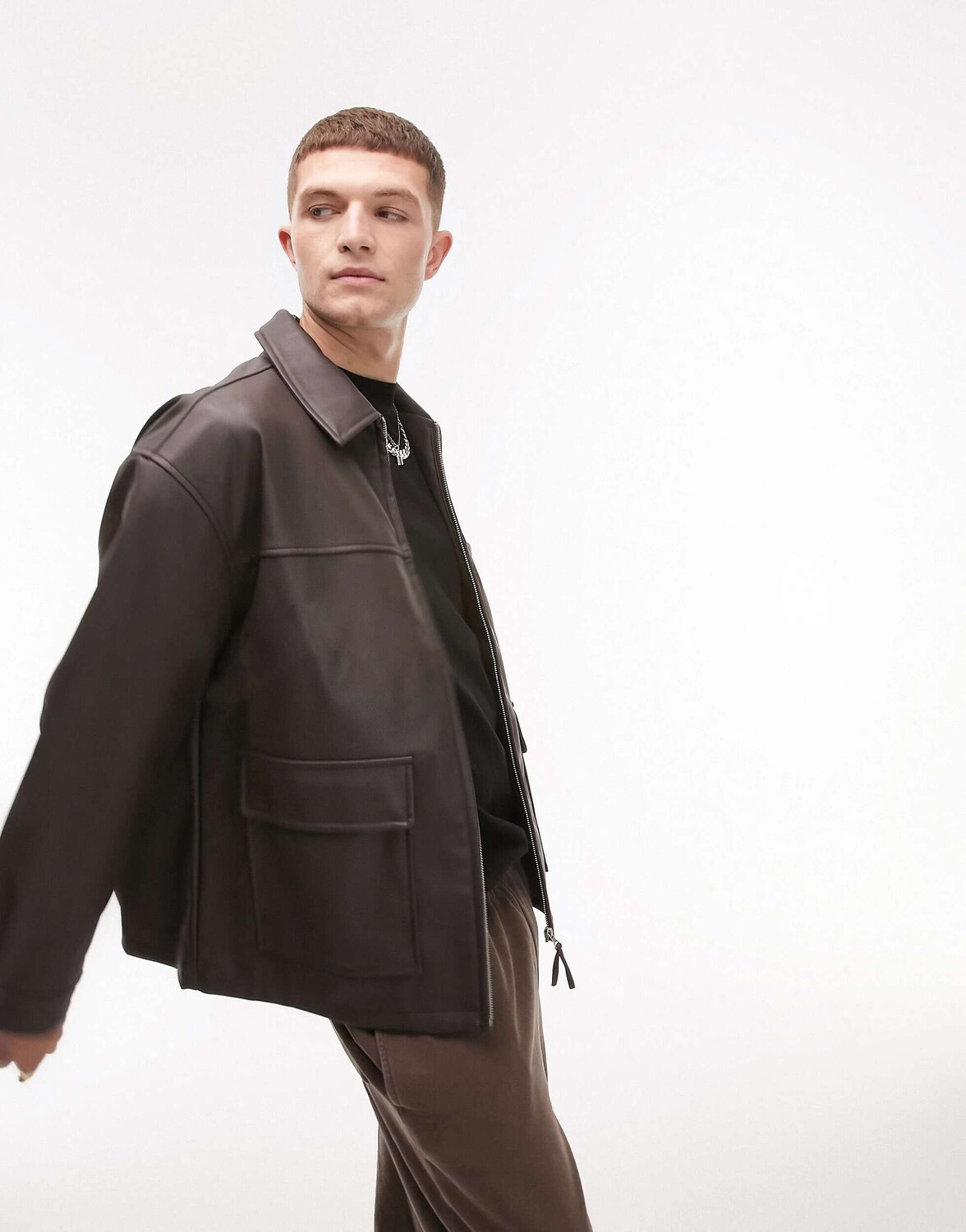 

Коричневая куртка оверсайз из искусственной кожи Topman, Коричневый
