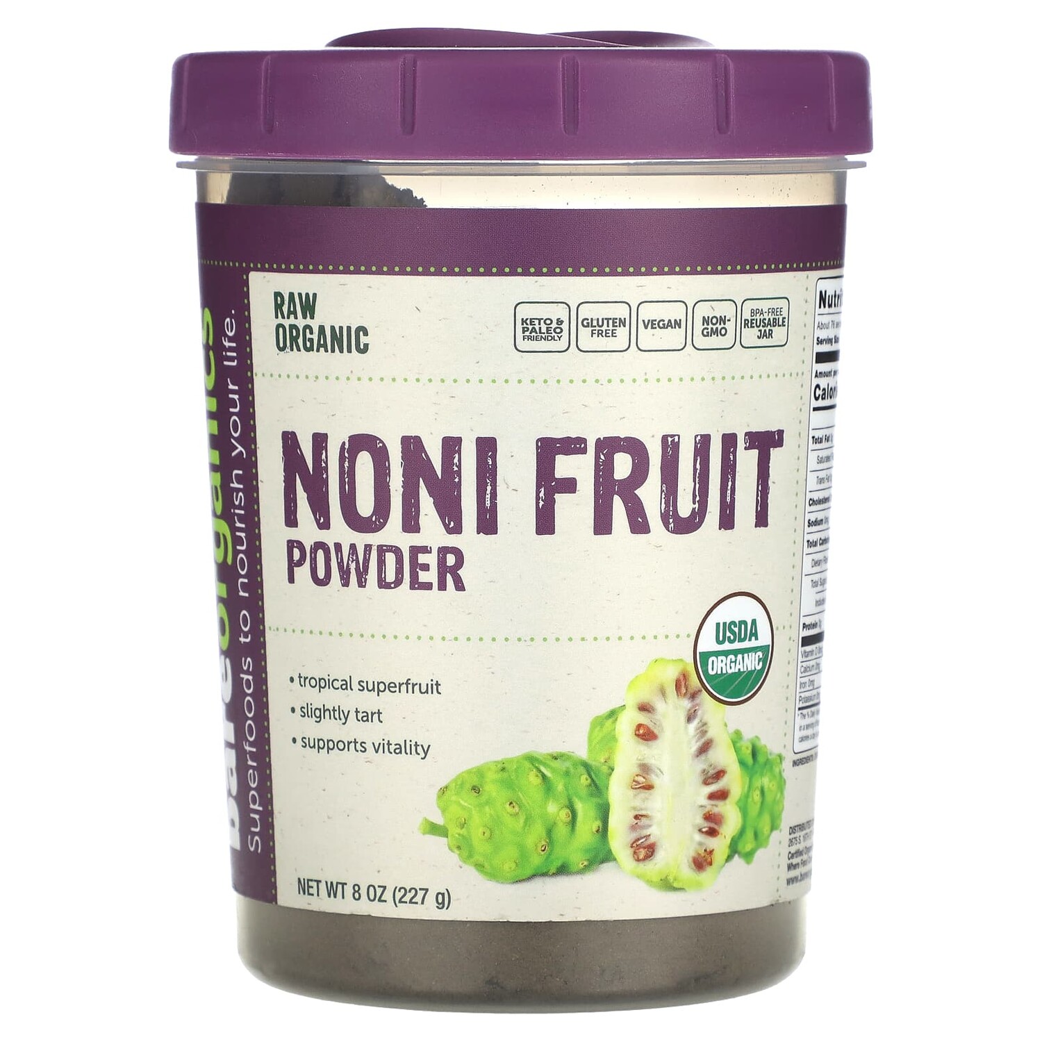 

Порошок из необработанных органических фруктов нони, 227 г (8 унций), BareOrganics