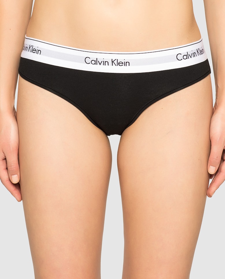 Женские хлопковые трусики Calvin Klein с однотонным вырезом бикини Calvin Klein, черный фотографии