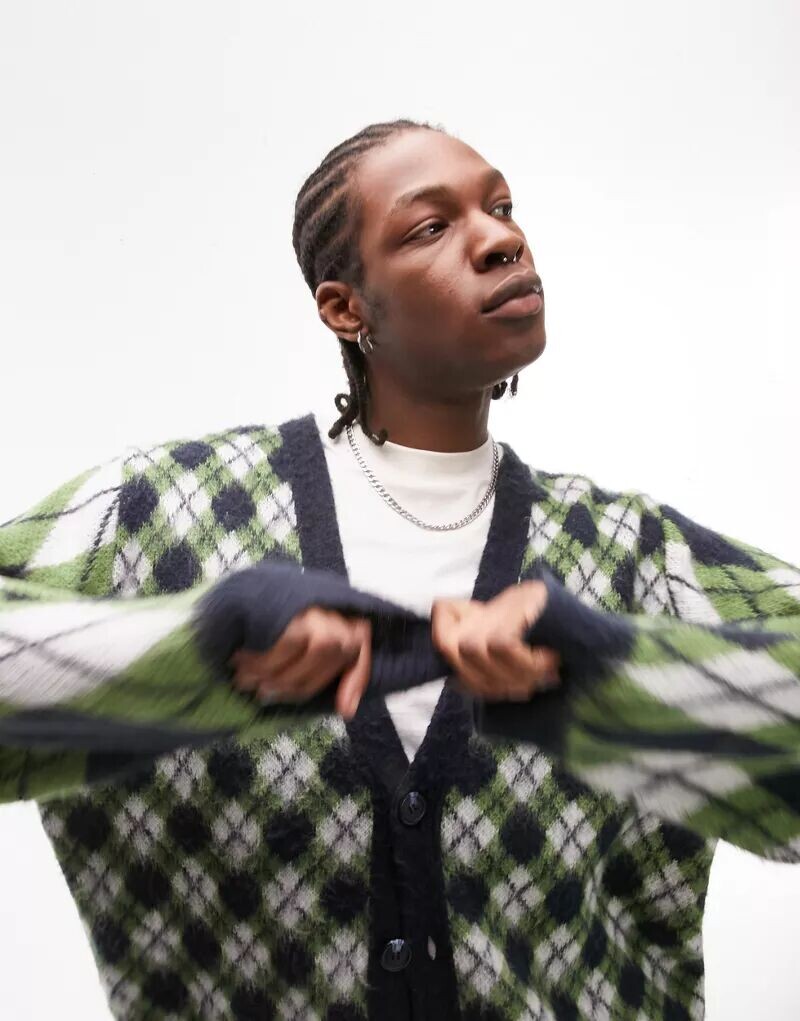

Зеленый кардиган Topman с ромбиками, Серый