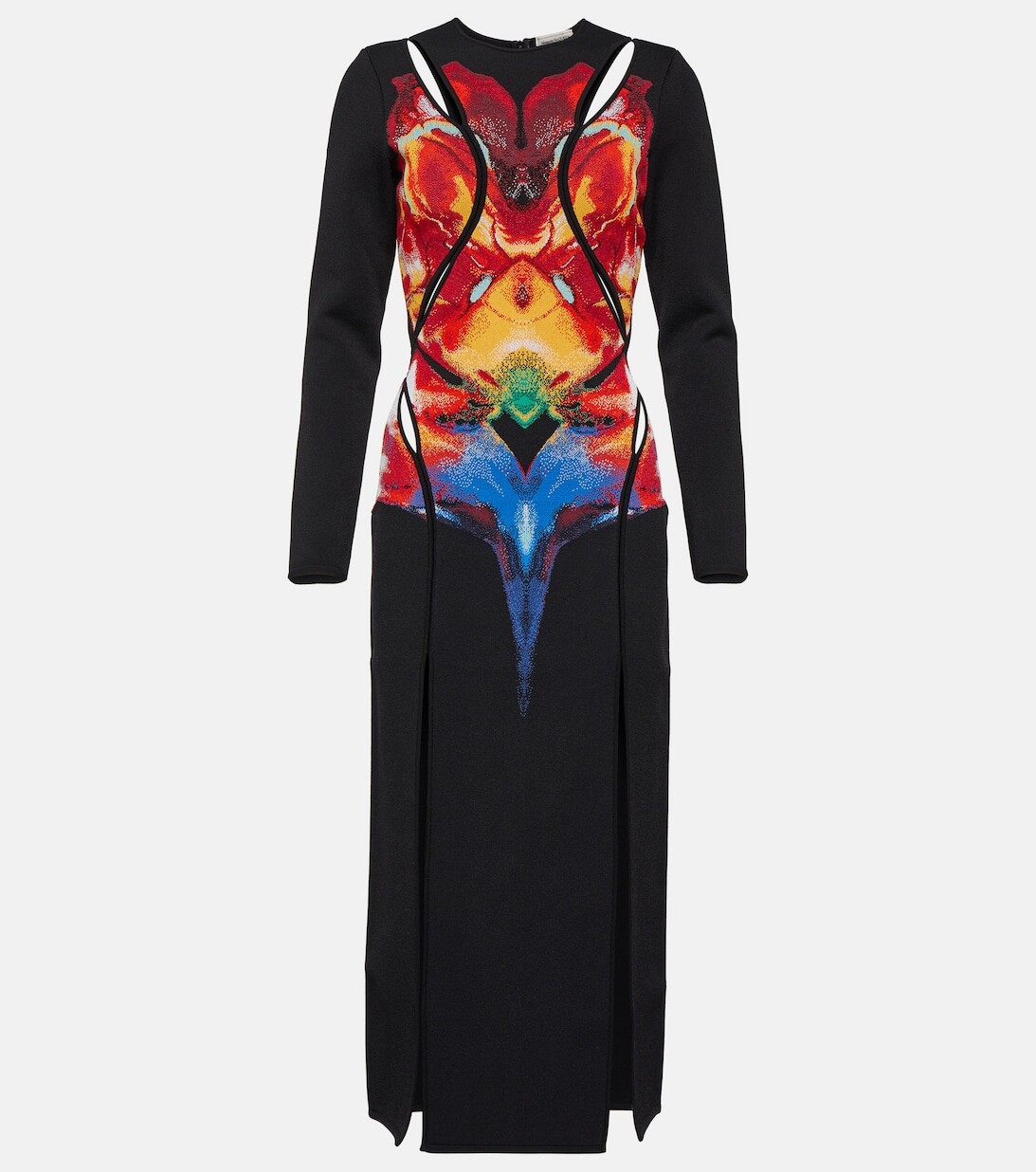 

Жаккардовое платье миди с вырезами ALEXANDER MCQUEEN, черный