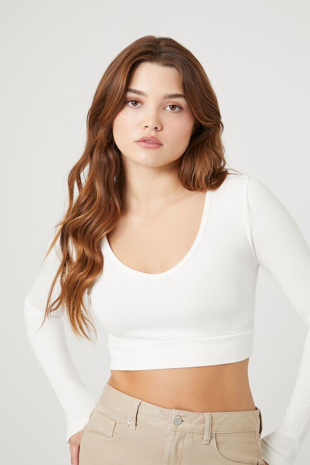 

Укороченный трикотажный топ в рубчик Forever 21, ванилла