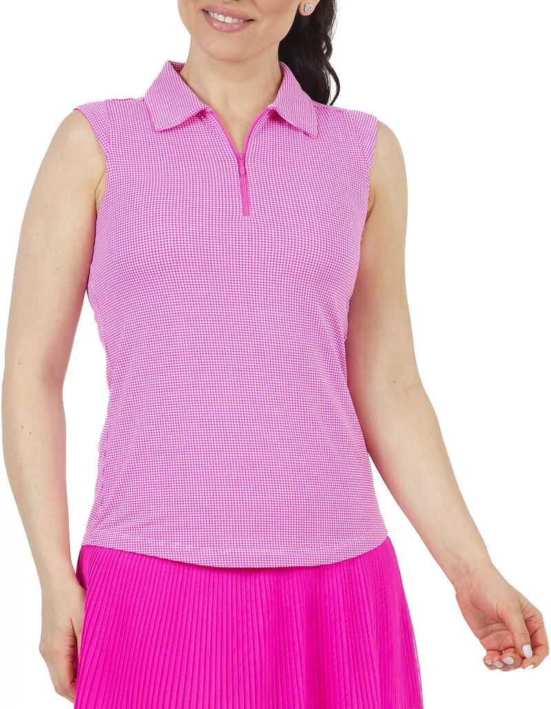 Ibkul Женская рубашка-поло для гольфа без рукавов в клетку в мини-клетку