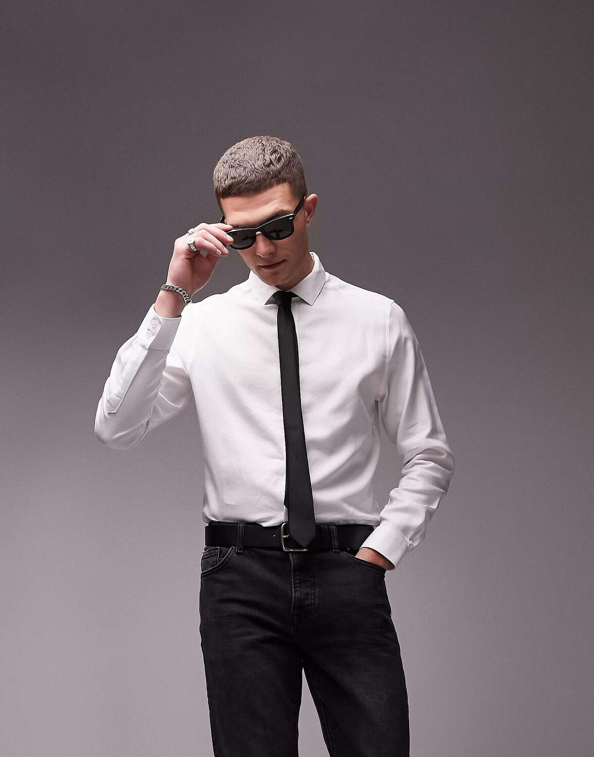 

Белая деловая рубашка из фактурного египетского хлопка Topman