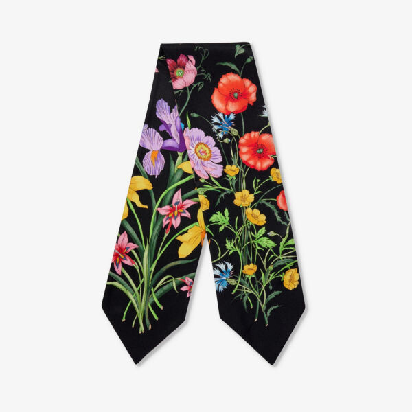 

Шелковый платок на шею с принтом Flora Gucci, черный