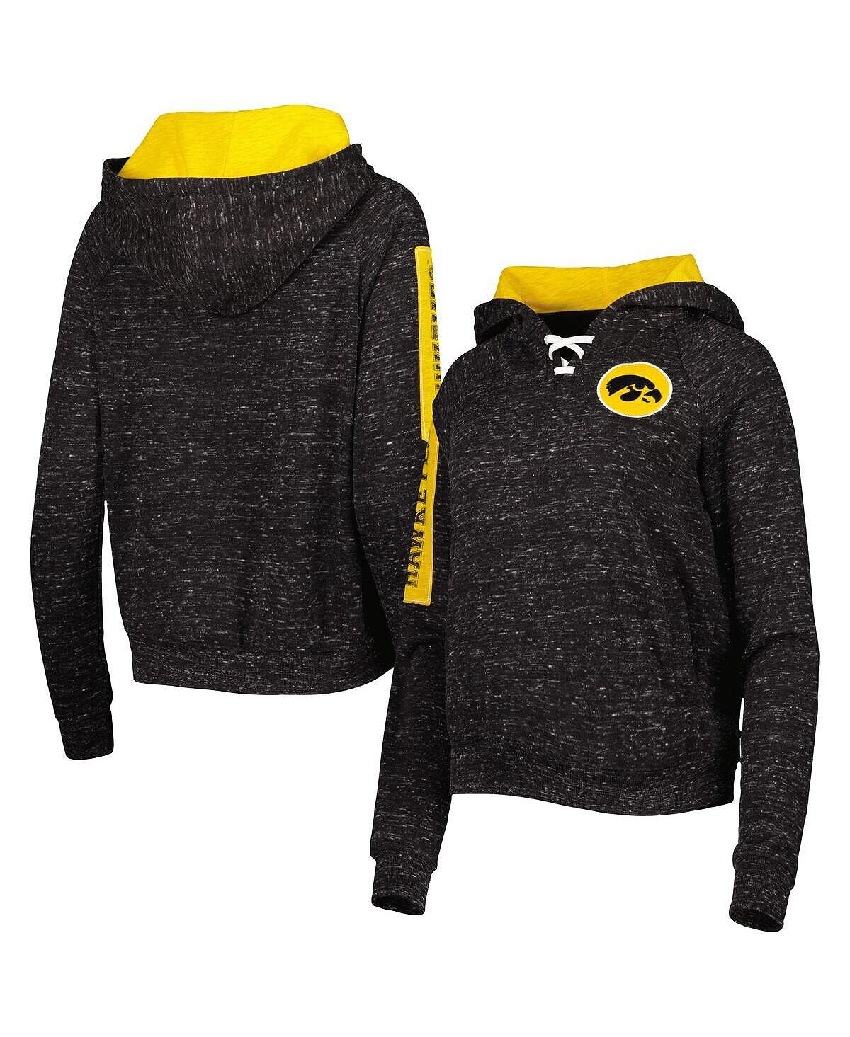

Женский черный пуловер с капюшоном Iowa Hawkeyes The Devil Speckle и кружевной планкой реглан Colosseum, черный
