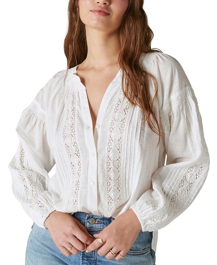

Женский топ с v-образным вырезом и кружевной отделкой Lucky Brand, белый