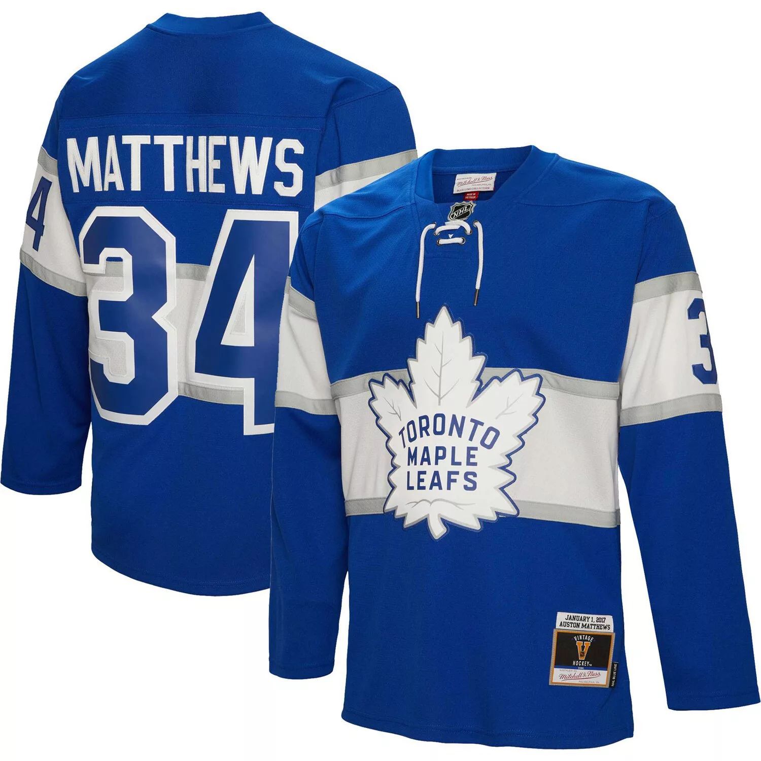 мужская фирменная футболка auston matthews blue toronto maple leafs big and tall с именем и номером fanatics синий Мужская футболка Mitchell & Ness Auston Matthews Blue Toronto Maple Leafs 2017 Blue Line Player