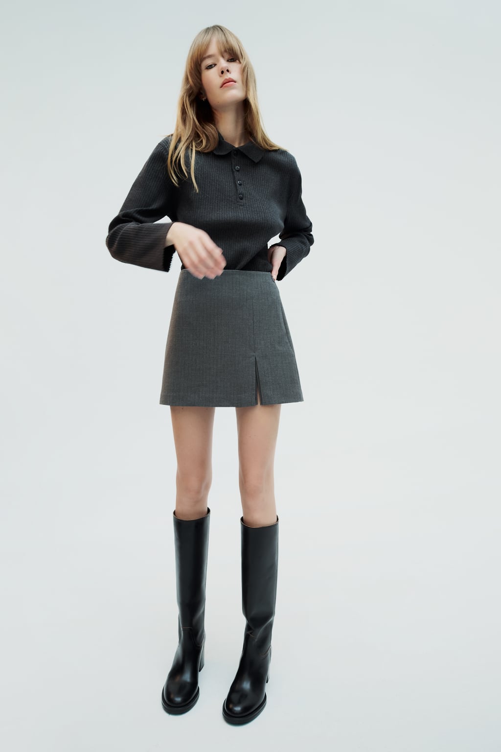 Юбка с разрезом ZARA, темно-серый модная женская мини юбка pailete с бантом винтажные брюки с высокой талией и боковой молнией 2022