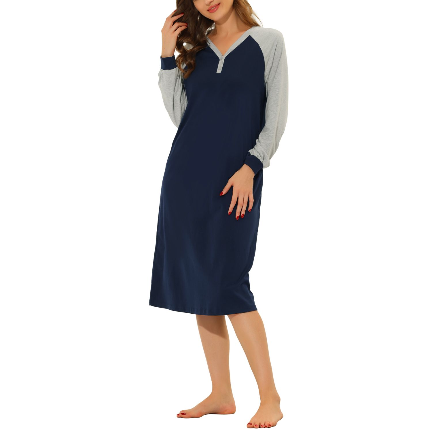 Женская пижама, ночная рубашка, платье на пуговицах, ночная рубашка для отдыха cheibear, синий