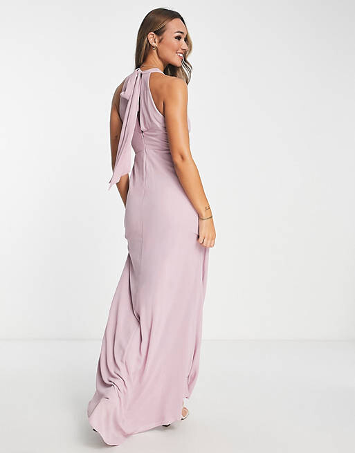 

Розовое платье макси с бретельками на шее TFNC Bridesmaid, Розовый