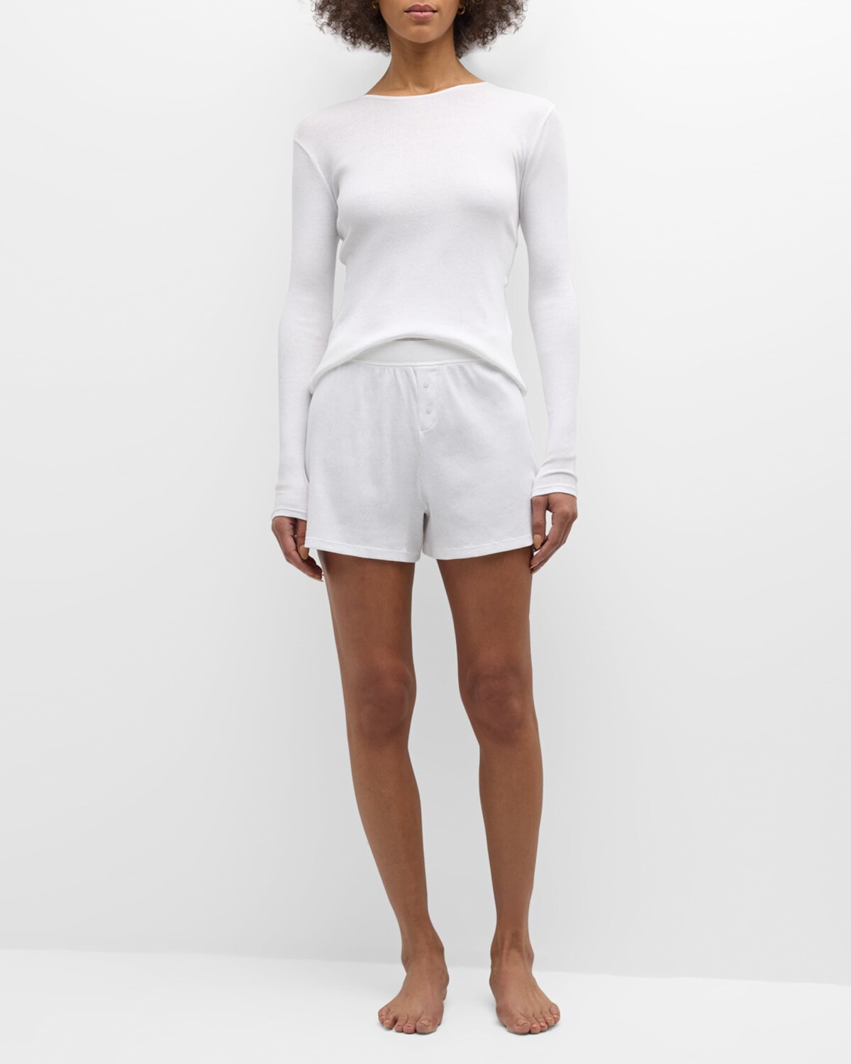 

Пижамный комплект из хлопка пима в рубчик с длинными рукавами Skin, цвет White