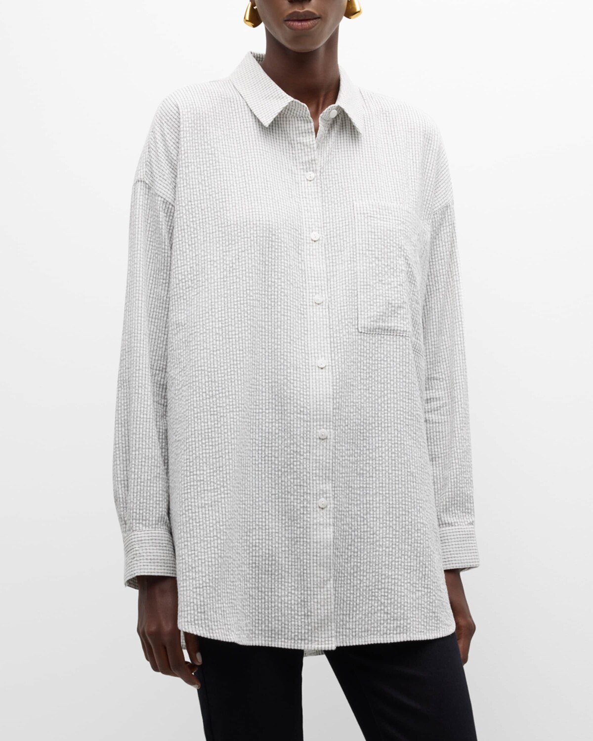 

Туника из жатого хлопка с принтом Petite Oversized Eileen Fisher, цвет White