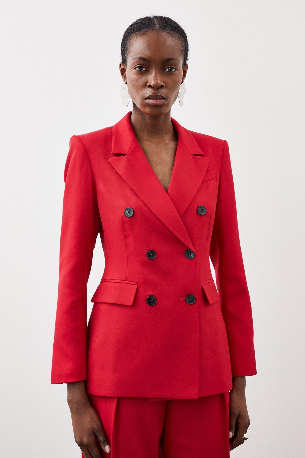 цена Приталенный двубортный пиджак Karen Millen, красный