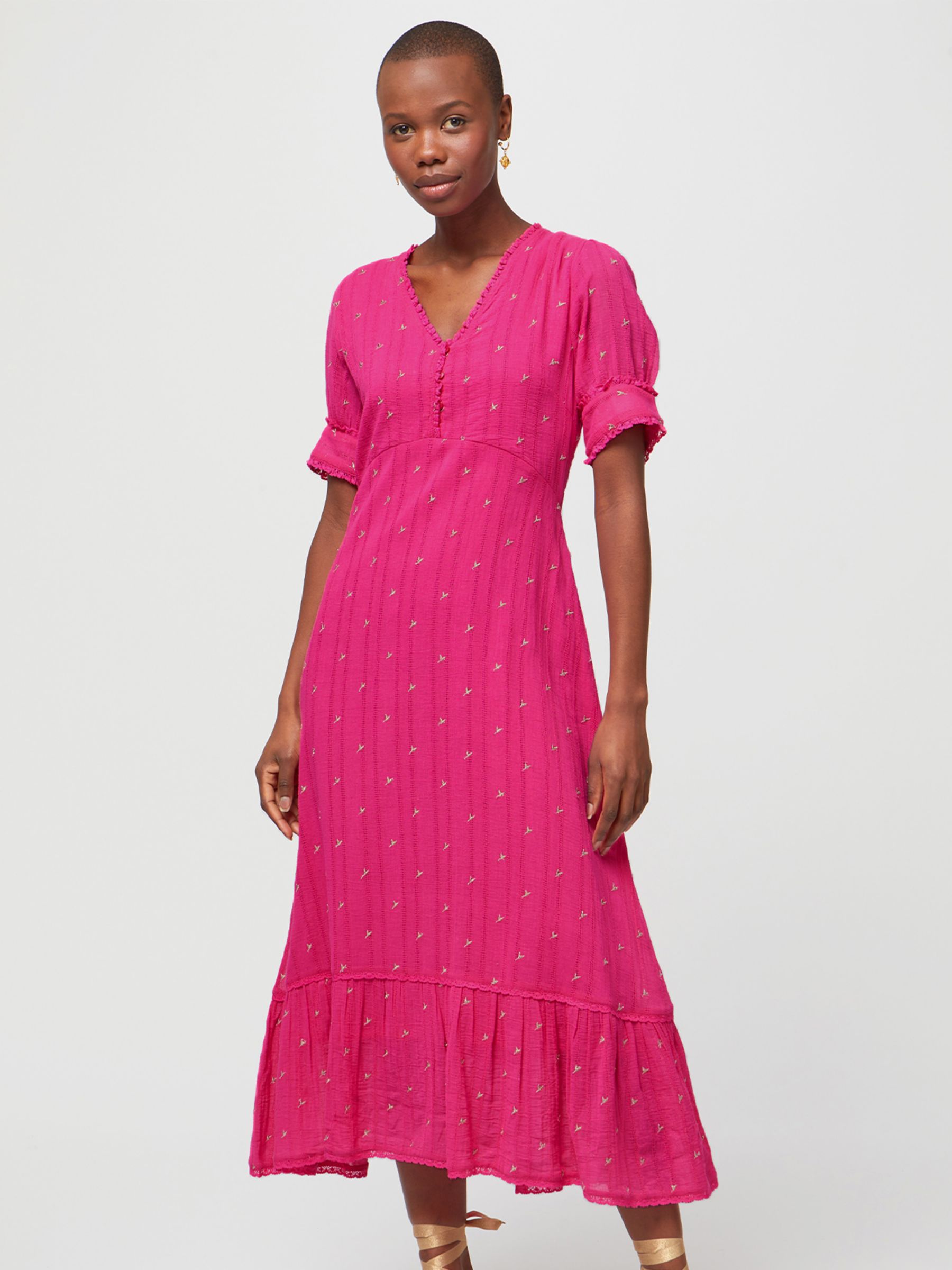 Жаккардовое платье миди с вышивкой Poppy Aspiga, розовый