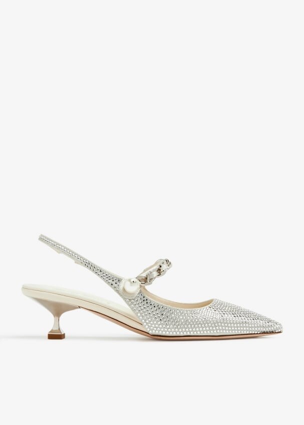 

Балетки Miu Miu Crystal Slingback Ballerinas, серый