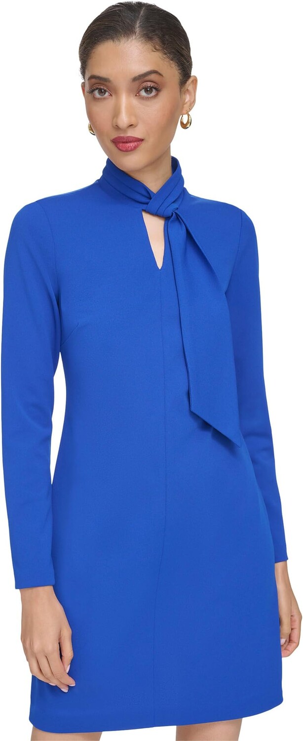 

Платье Calvin Klein Faux Tie Neck Shift Dress with Keyhole Neck Detail, цвет Regatta