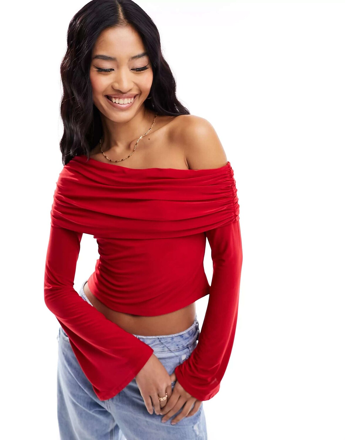 

Красный облегающий топ на одно плечо ASOS