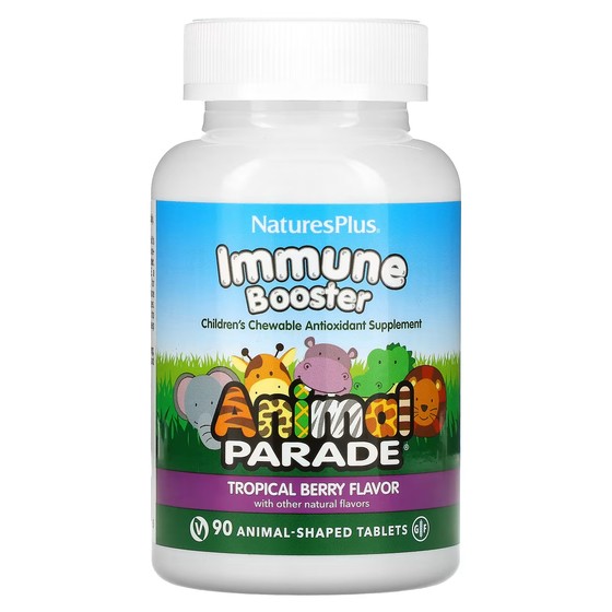 цена Средство для повышения иммунитета детей NaturesPlus Animal Parade, тропическая ягода, 90 таблеток в форме животных