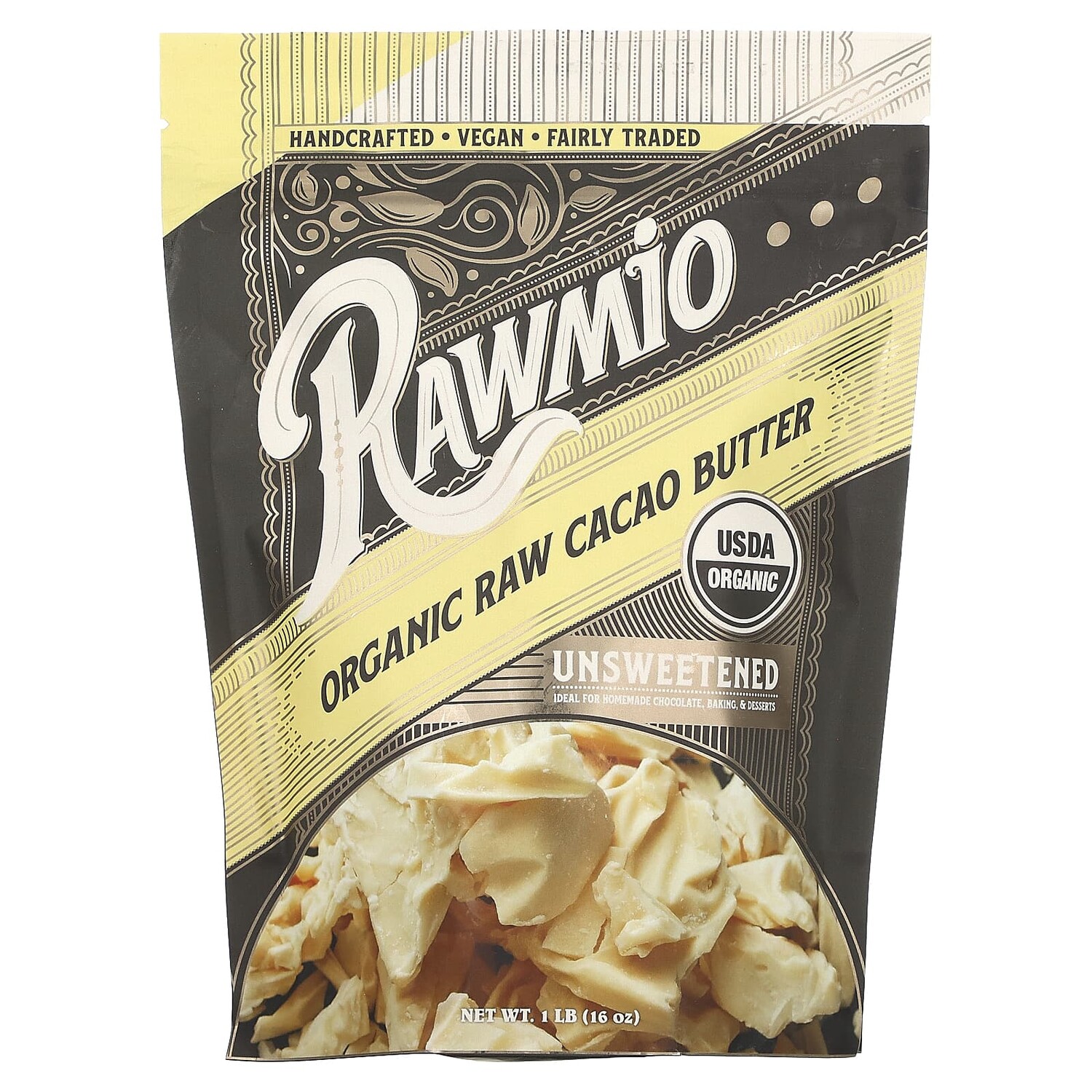

Органическое необработанное масло какао, несладкое, 1 фунт (16 унций), Rawmio
