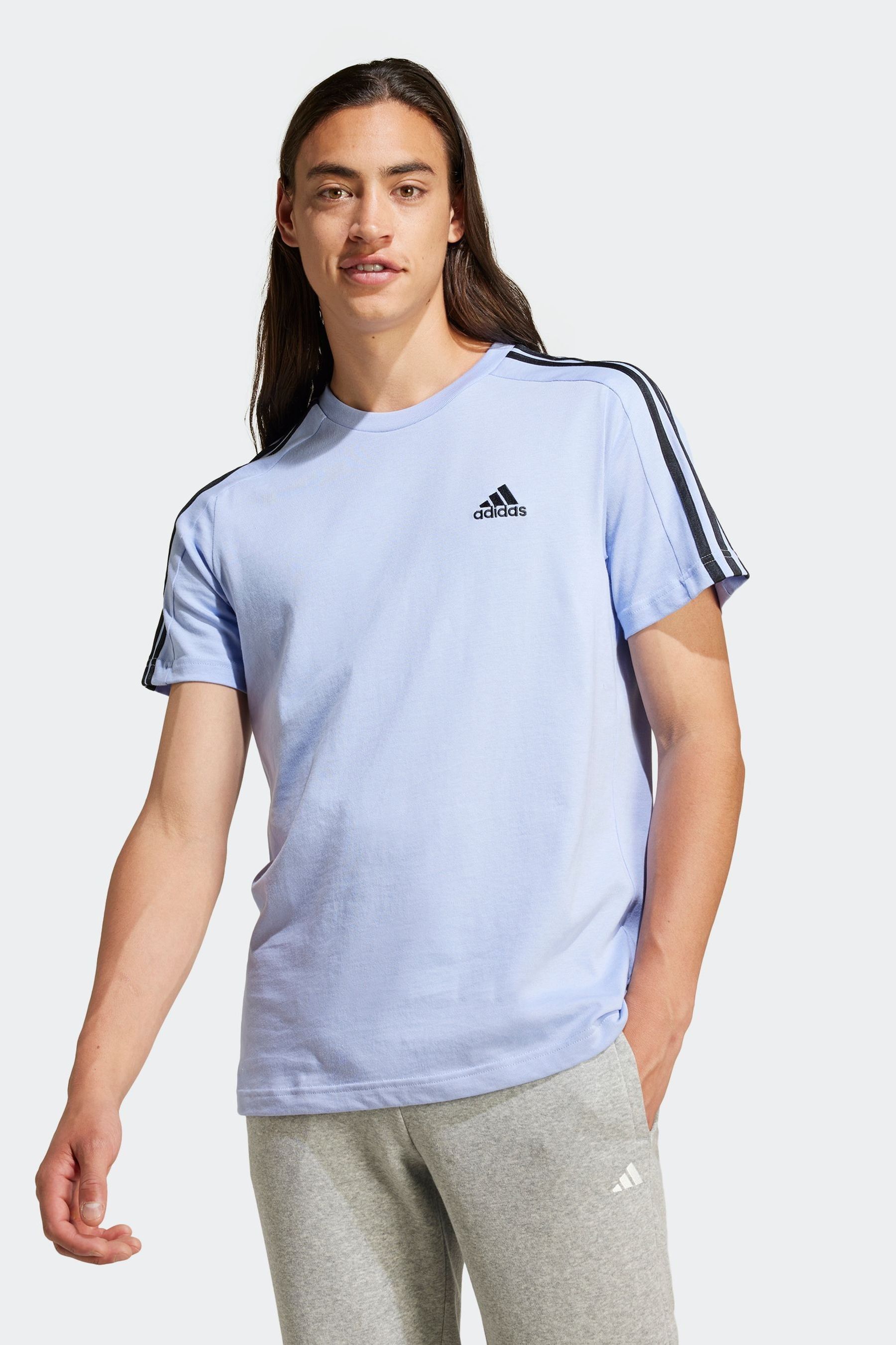 

Футболка Essentials из 100% хлопка, одинарный джерси, 3 полоски Adidas, синий