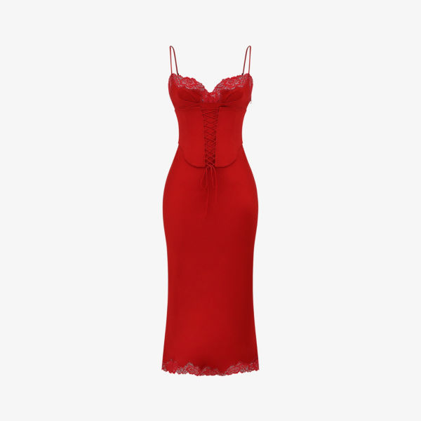 Платье-комбинация миди Salma с кружевной отделкой и эластичной тканью House Of Cb, красный стеклянный шар house of seasons d 7см красный цветы 83110кц