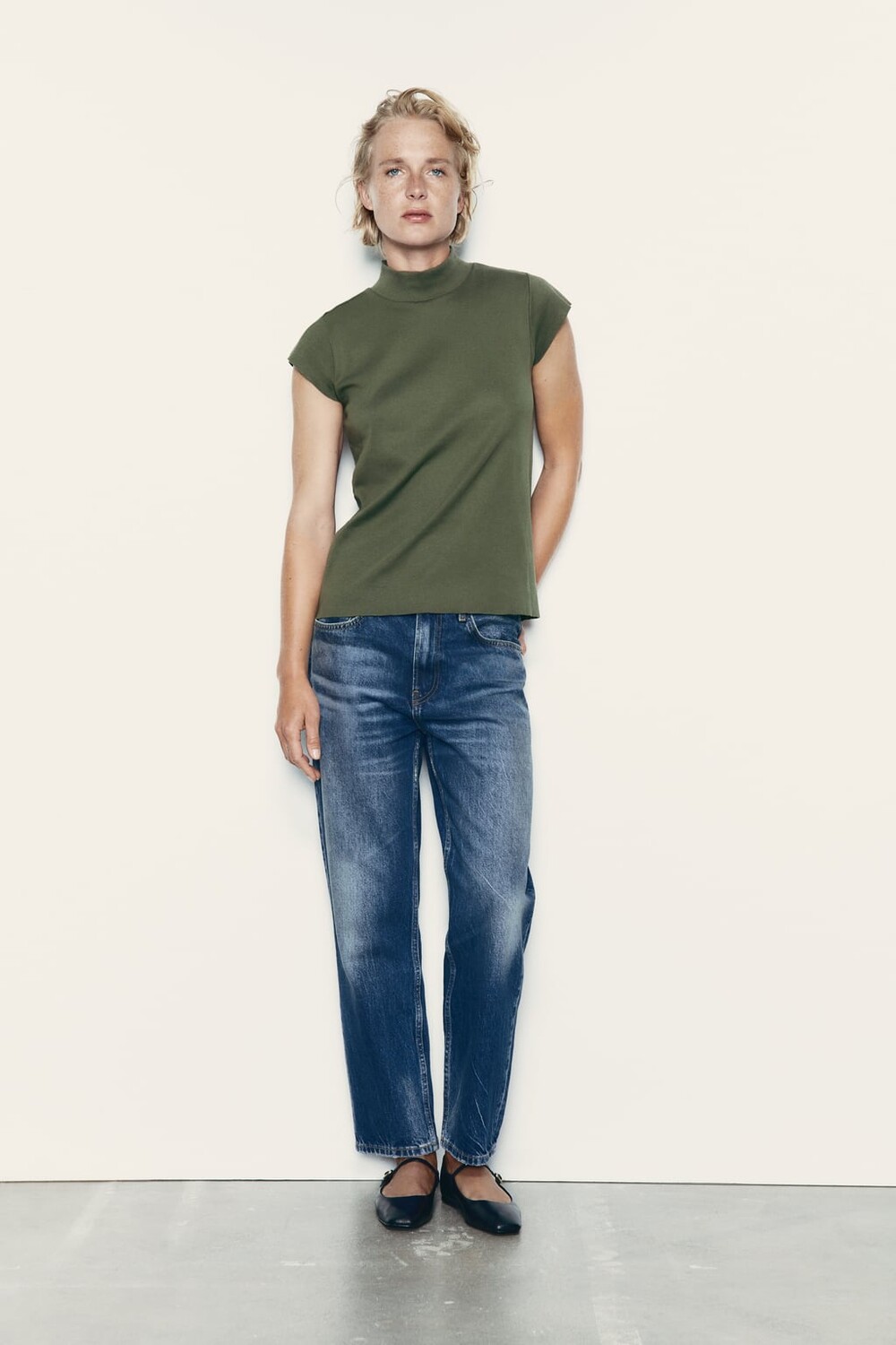 

Топ из хлопка в рубчик ZARA, хаки