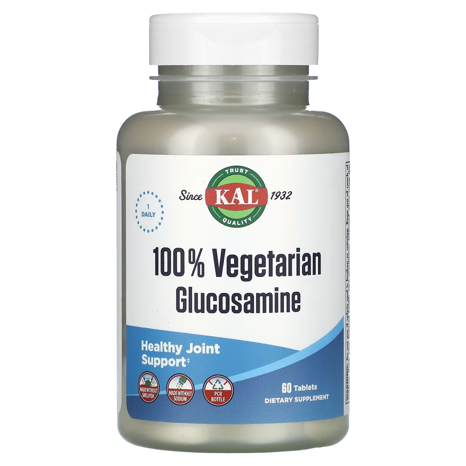 Пищевая добавка KAL вегетарианский глюкозамин, 60 таблеток пищевая добавка kal костная мука 250 таблеток