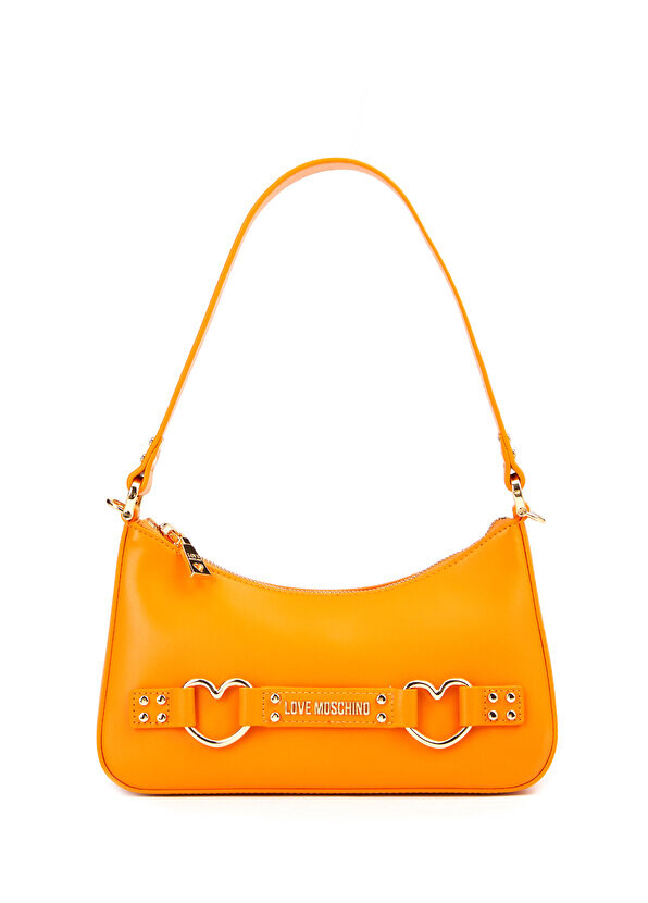 

Женская кожаная сумка с оранжевым логотипом Love Moschino