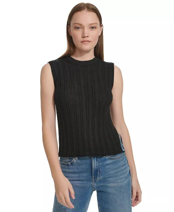 

Майка Petite с круглым вырезом и боковыми разрезами Calvin Klein Jeans, черный