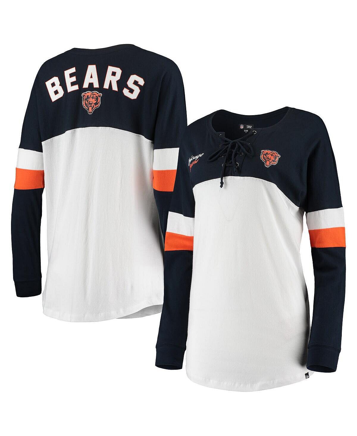 

Женская бело-темно-синяя футболка Chicago Bears Athletic Varsity на шнуровке с v-образным вырезом и длинными рукавами New Era, Синий