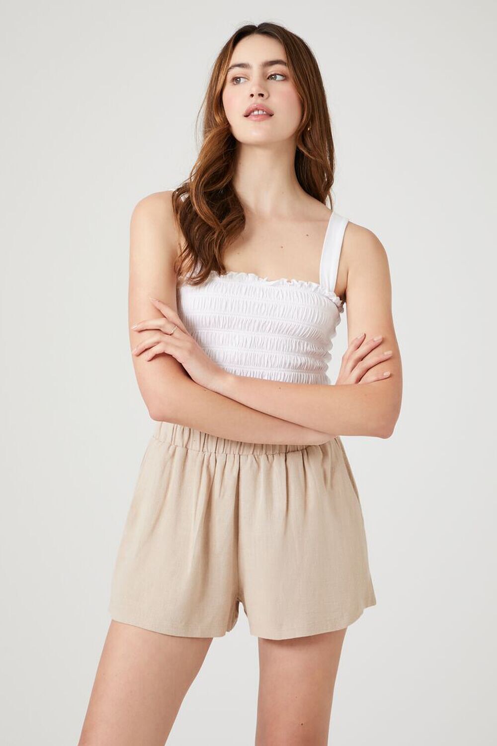 

Льняные шорты без застежки Forever 21, серо-коричневый