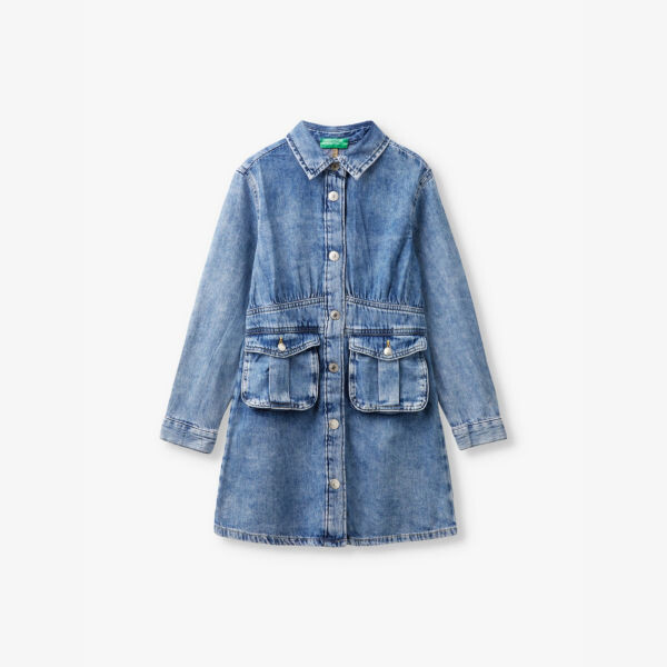 

Джинсовое платье с длинными рукавами и накладными карманами 6-14 лет Benetton, синий
