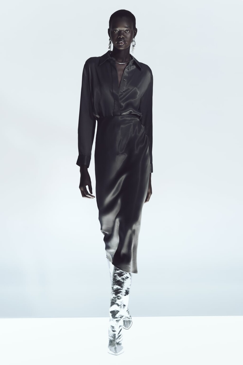

Атласная рубашка ZARA, серый