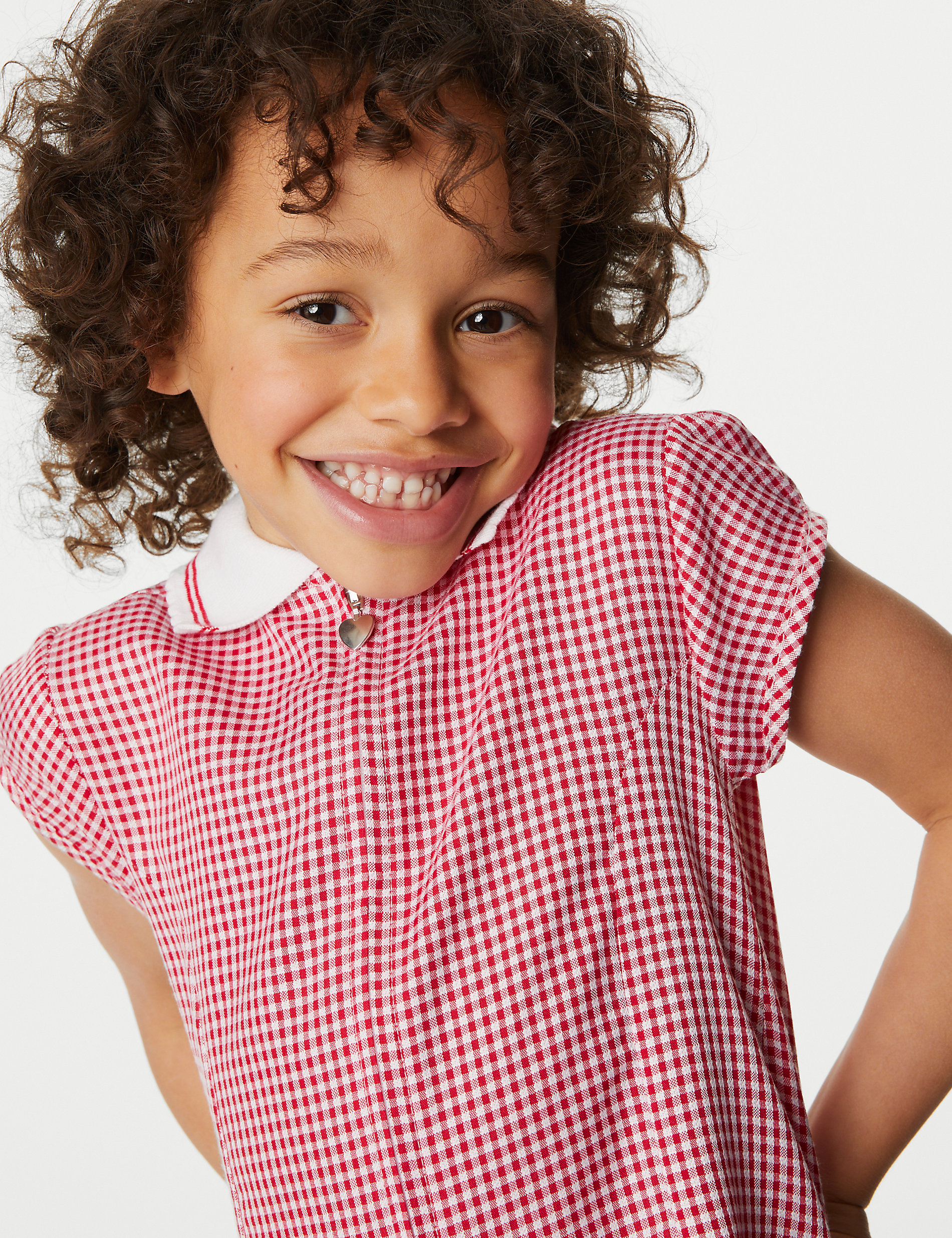 Школьное платье в мелкую клетку со складками для девочек (2–14 лет) Marks & Spencer, красный