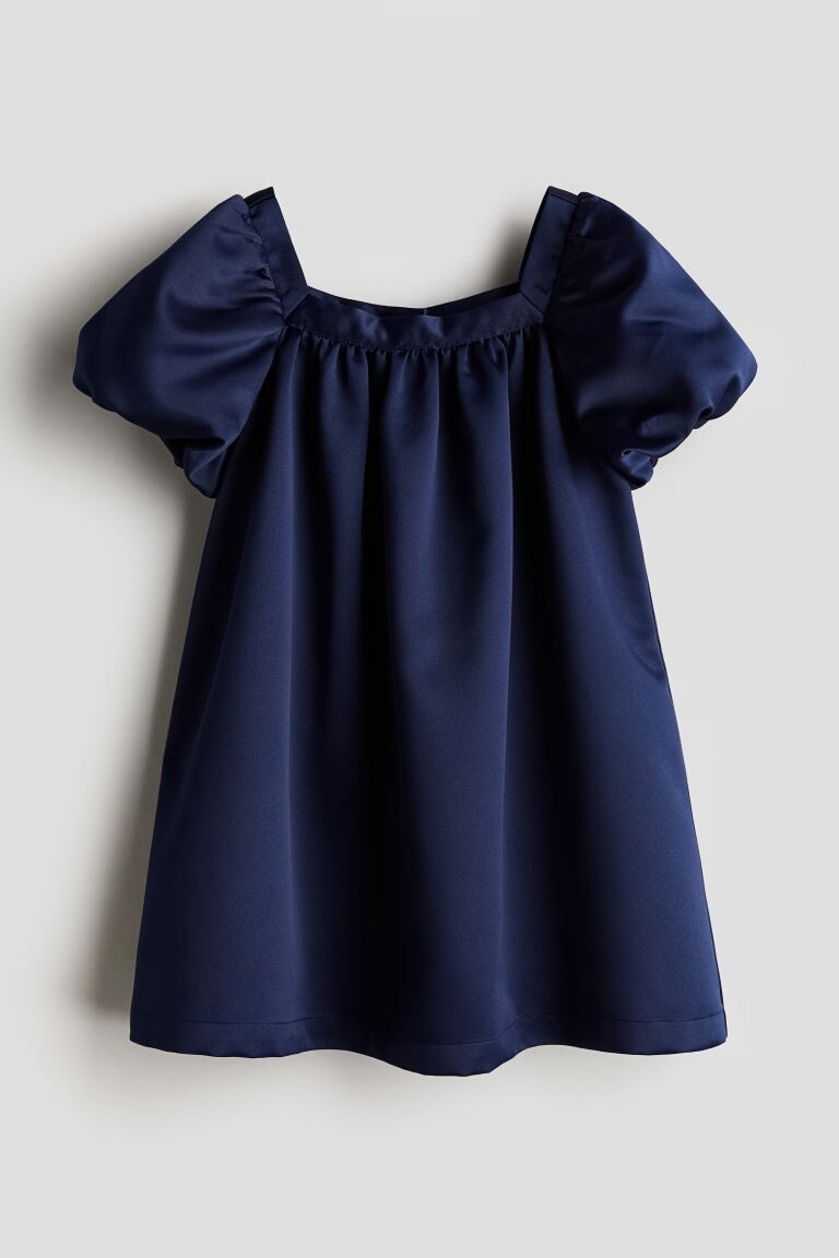 

Атласное платье с объемными рукавами H&M, синий