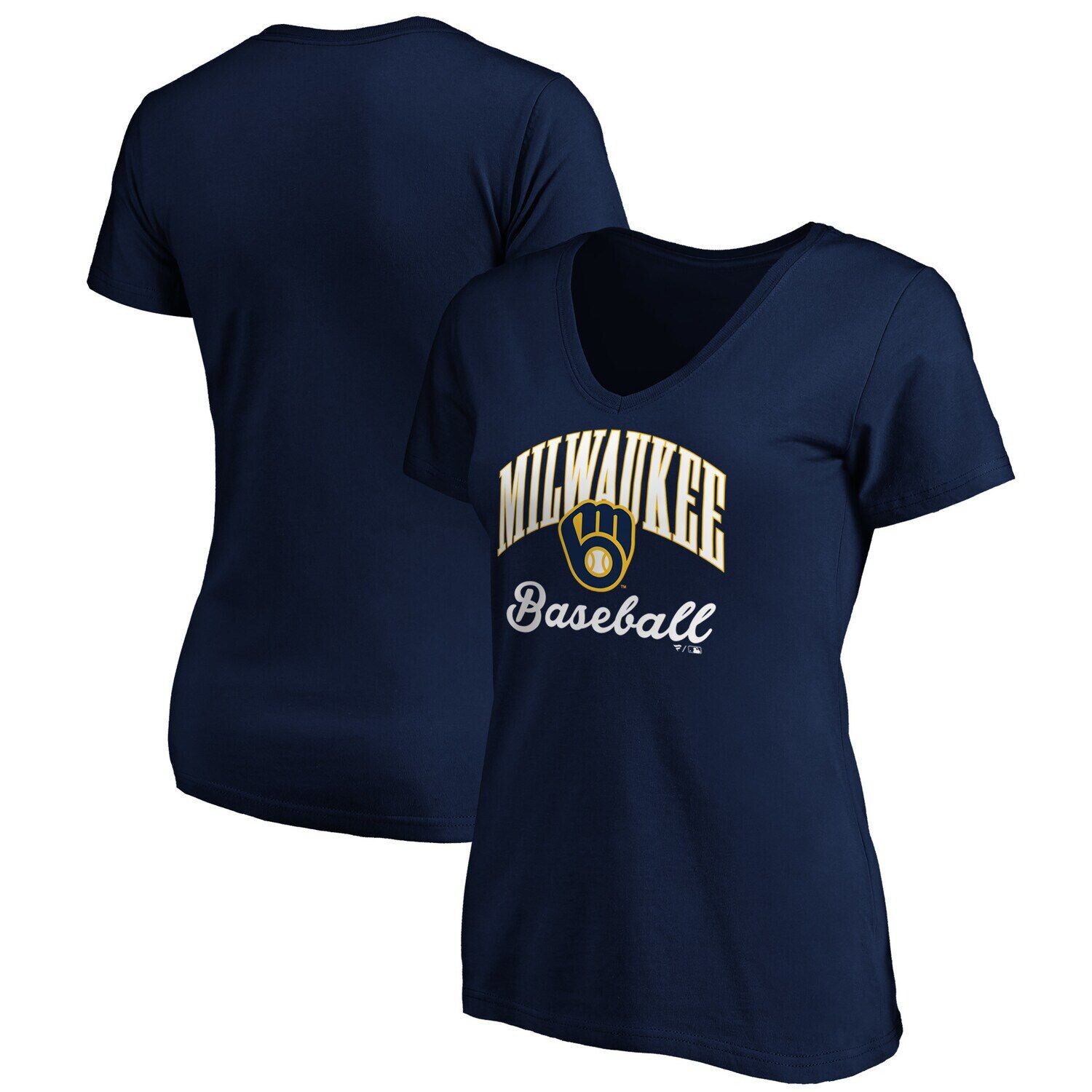 

Женская темно-синяя футболка с надписью Fanatics Milwaukee Brewers Victory Script с v-образным вырезом Fanatics