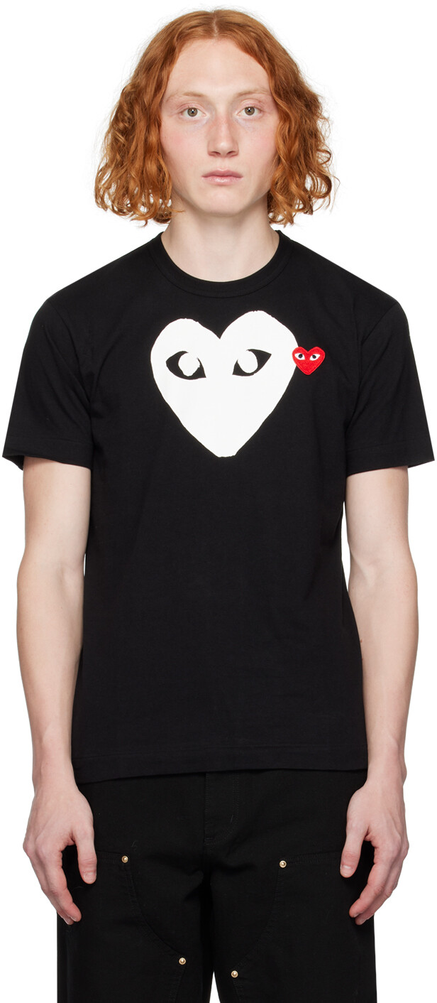 

Черная футболка с сердечками Comme des Garçons, Черный