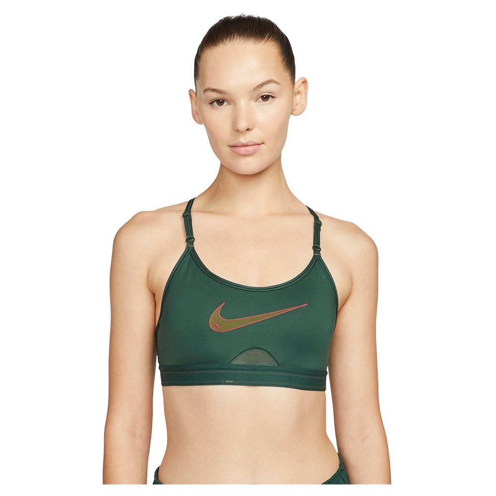 цена Спортивный бюстгальтер Nike Dri Fit Indy Light Support Padded Graphic, зеленый