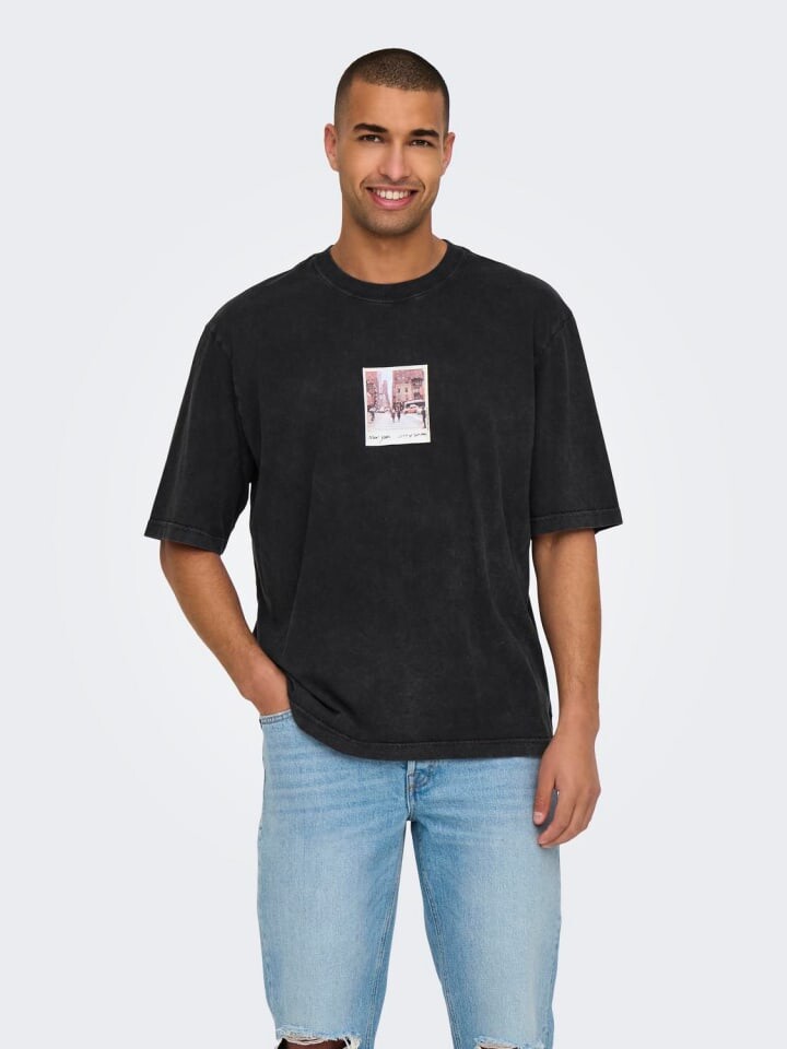 

Футболка Only&Sons loose fit Rundhals Kurzarm Gummidruck, черный