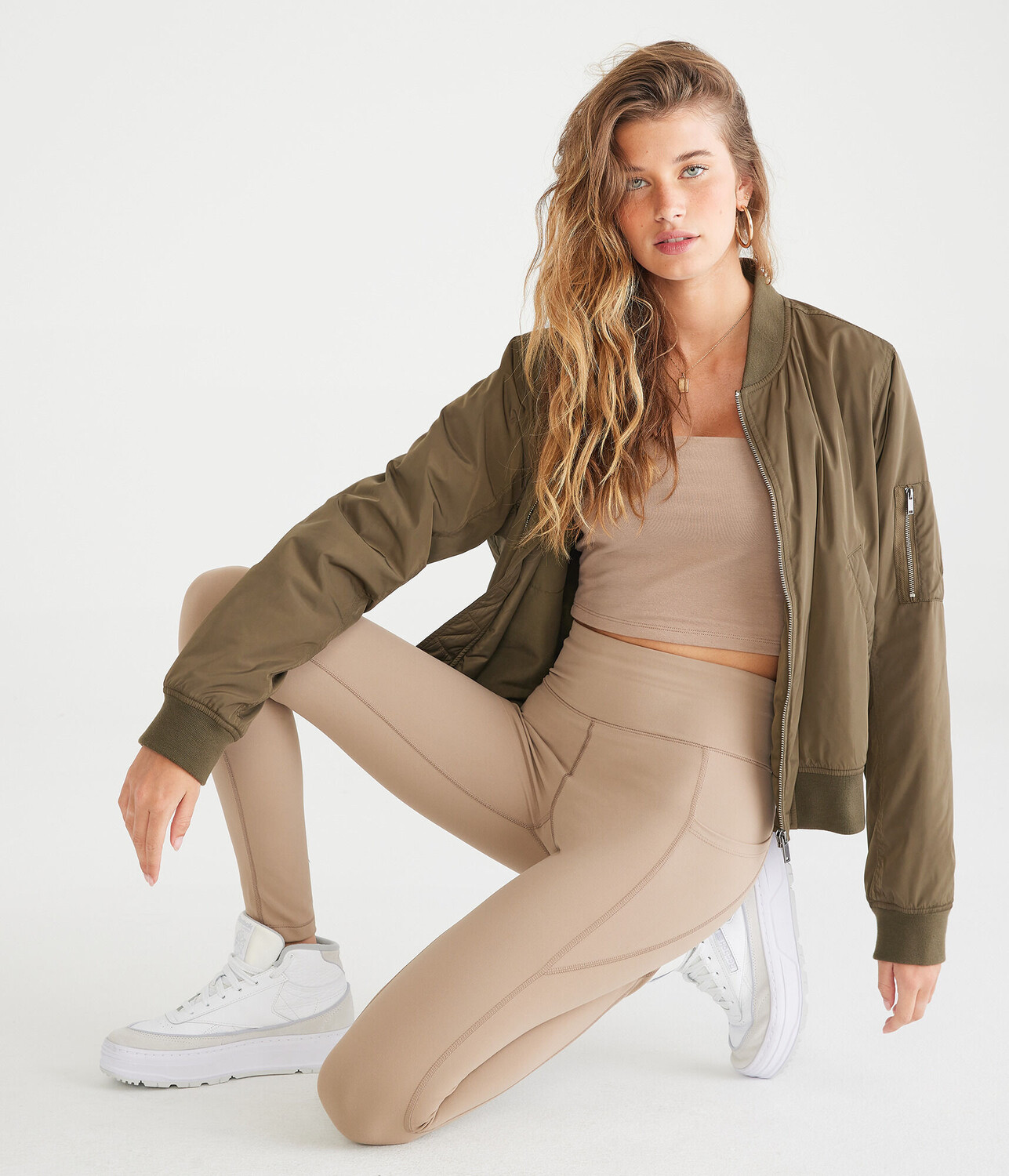 

Леггинсы с карманами и пышной юбкой Air Softspun со сверхвысокой посадкой Aeropostale, коричневый